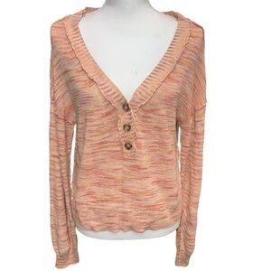 Free People Mercury Heathered Henley V Neck Long Sleeve Sweater Women’s Size XS‎